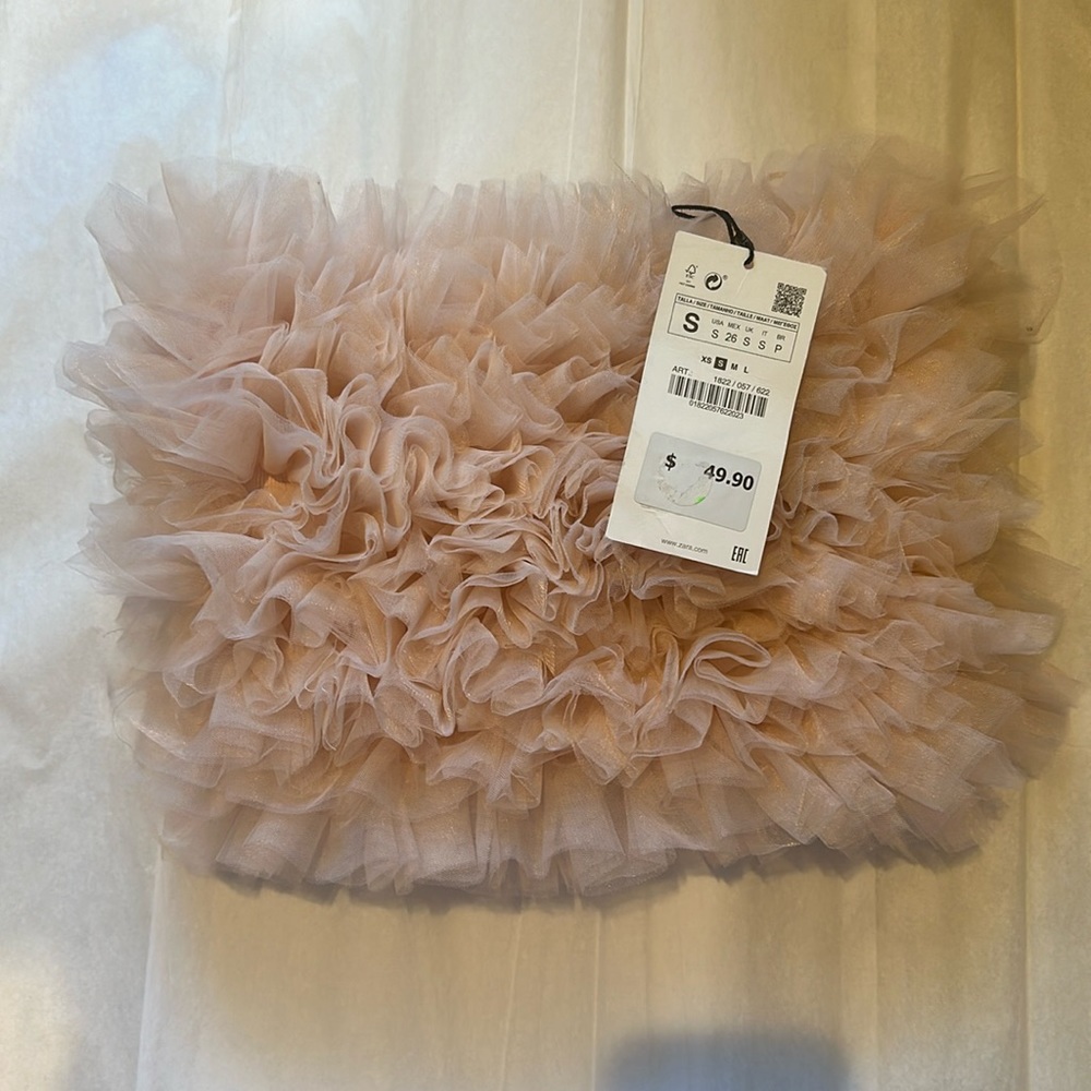 Zara Blush Pink Ruffle Tulle Crop Top